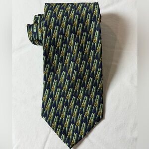 Gucci Made in Italy All Over Print Paperclip Geometric Tie in Green and Gold